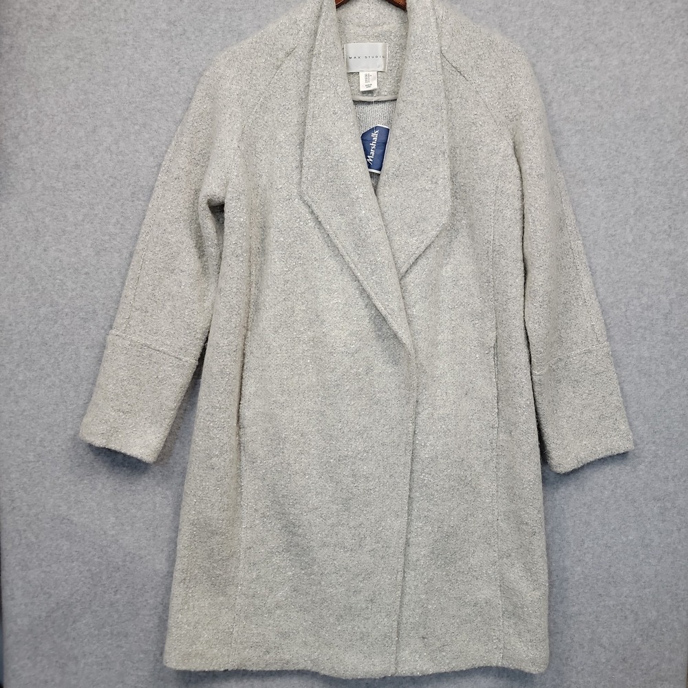 NEW MAX STUDIO Boucle Wool Blend Open Front Coatigan Sweater Jacket Gray Sz S